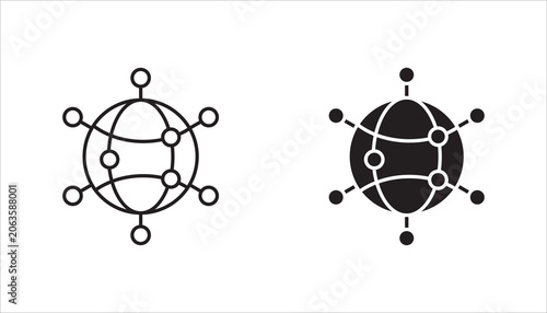 Minimal connected world network line icon isolated on background. Suitable for global networking, internet communication, cloud services, digital transformation, and technology infrastructure concepts