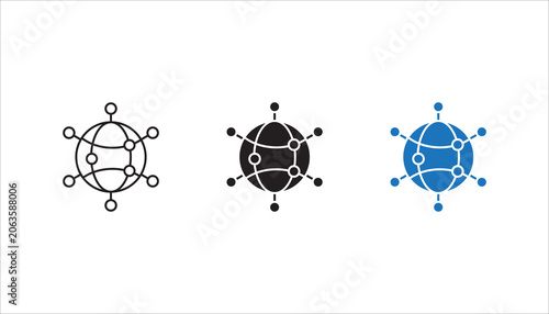 Minimal connected world network line icon isolated on background. Suitable for global networking, internet communication, cloud services, digital transformation, and technology infrastructure concepts