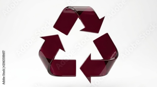 3d render of a glossy dark red recycling symbol isolated on white background