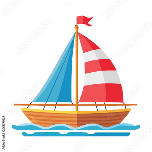 Flat design sailboat with red and white flag