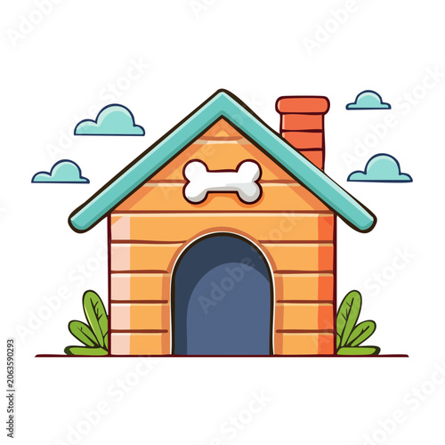 Flat design vector house with chimney and plants