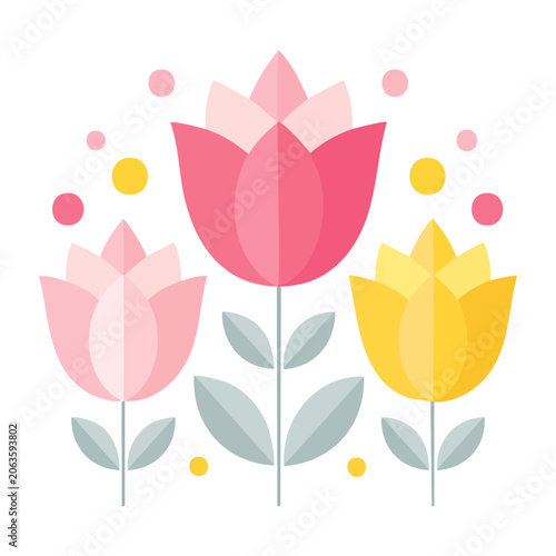Flat design vector flower with petals and leaves
