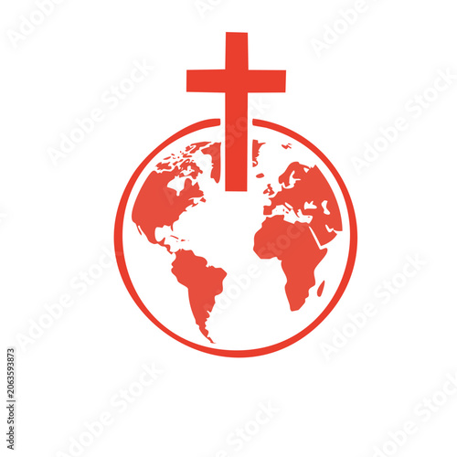 Red Christian Cross on Globe Icon