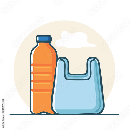 Blue and orange water bottle flat design