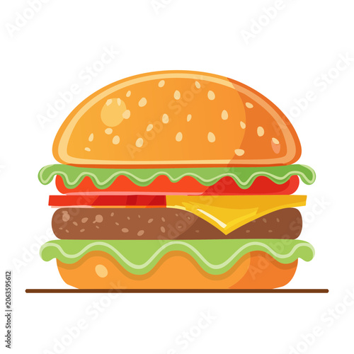 Flat design hamburger with lettuce and tomato