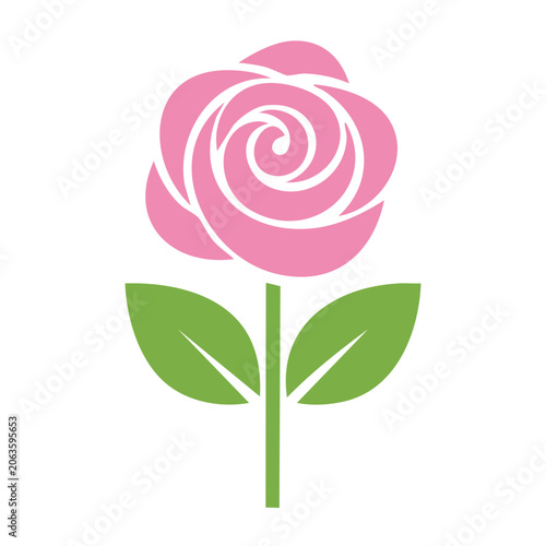 Flat design pink flower with green leaves