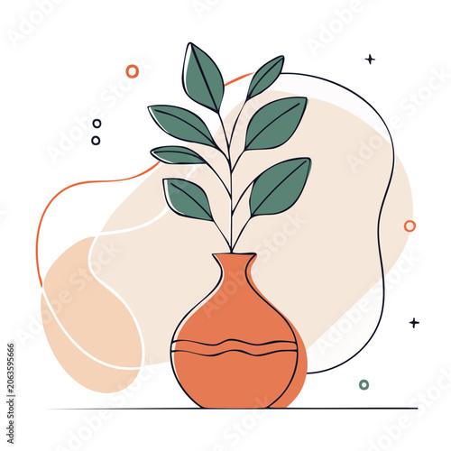 Flat design pumpkin with leaf and stem