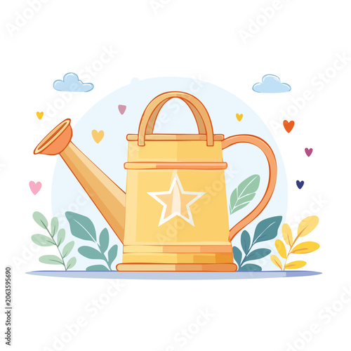 Flat design shopping bag with star and leaves