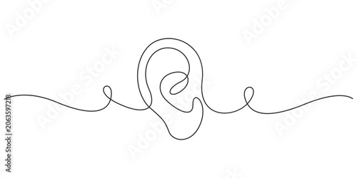 Konstfotografi Ear continuous line drawing vector illustration isolated on white background