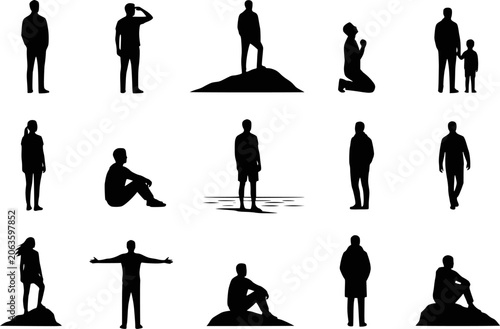 Canvastavla Person standing alone contemplating silhouettes vector set isolated