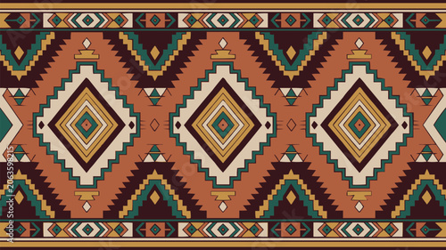 Photos Seamless southwestern pattern featuring geometric diamond shapes and earthy vibr