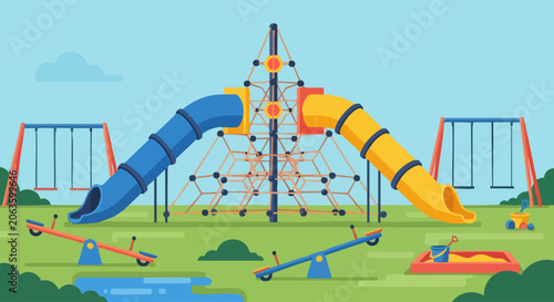 Playground with slides and swings for children to enjoy outdoor activities.