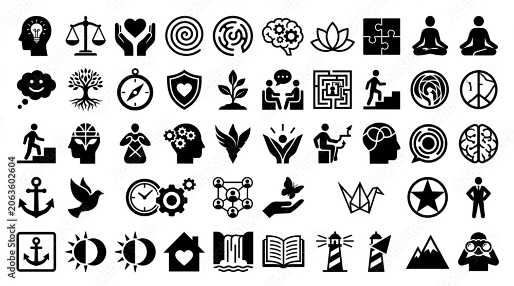 Fototapeta premium Collection of diverse icons representing concepts and ideas.