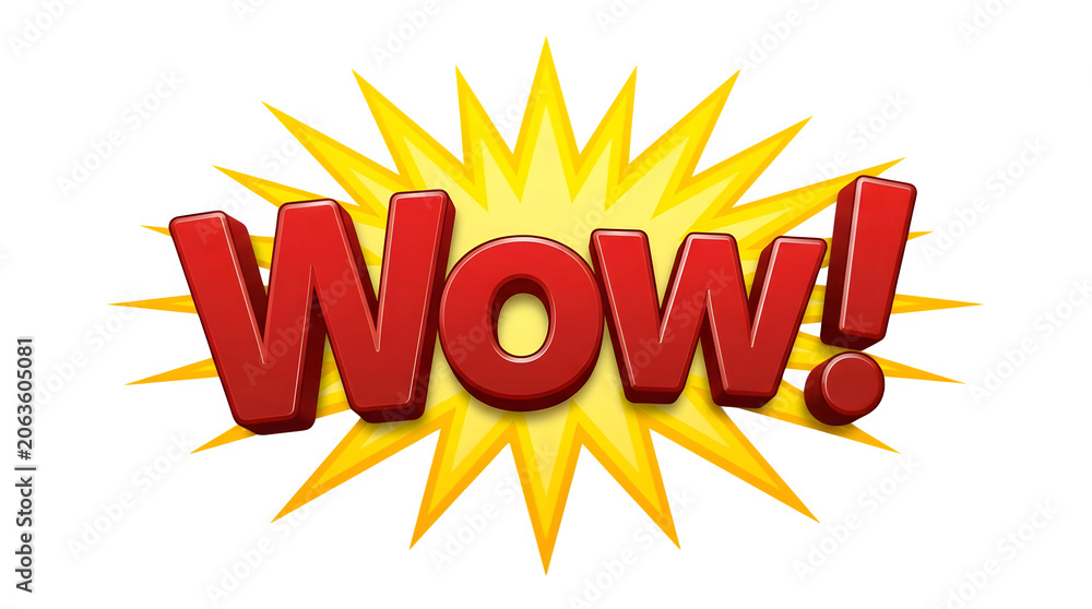 Fototapeta premium Red wow exclamation comic burst isolated on transparent background