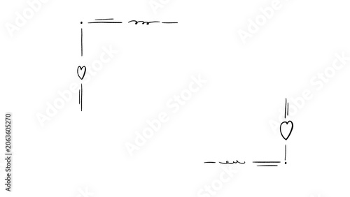 Hand drawn cute doodle frame with hearts minimal line art corner borders sketch