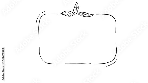 Hand drawn botanical doodle frame with leaves minimal line art rectangle border sketch