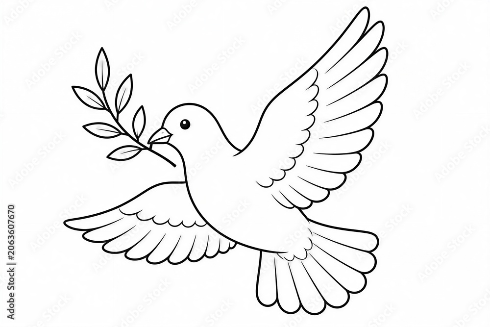 Fototapeta premium Dove carrying olive branch flying against white background