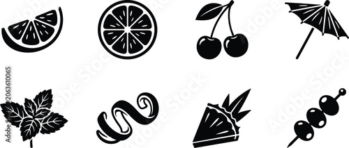 Φωτογραφία Cocktail garnish silhouette collection with citrus, cherries, mint, pineapple an