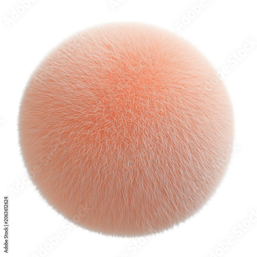 Soft peachy-pink furry sphere with detailed texture isolated on white background