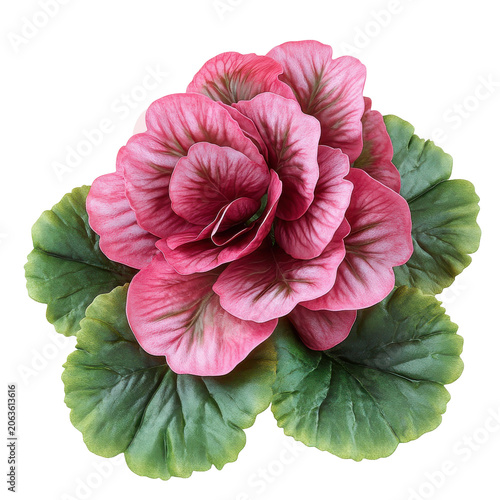 Vibrant pink and green artificial flower arrangement close-up isolated on white background