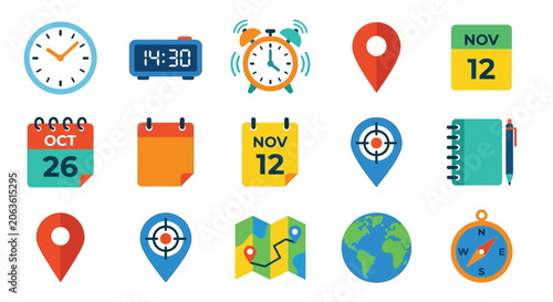 фотографія calendar and clock icons flat design date