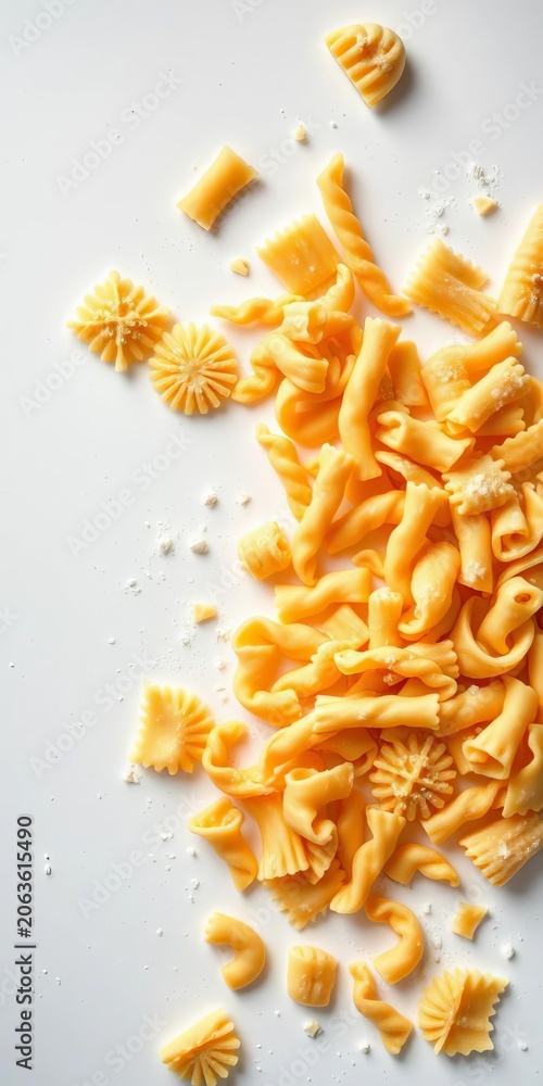 Obraz premium Assorted Dry Pasta Shapes on White Background