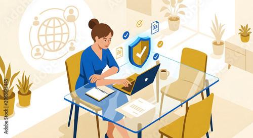 Online meeting and secure remote work with woman on laptop