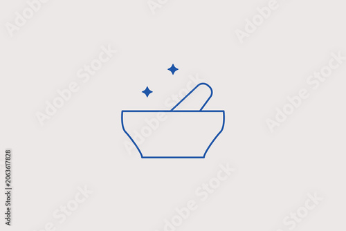 Konstfotografi Ceramic mortar and pestle pharmacy line icon for traditional medicine workshop, pharmacy drugstore, herbal therapy blog
