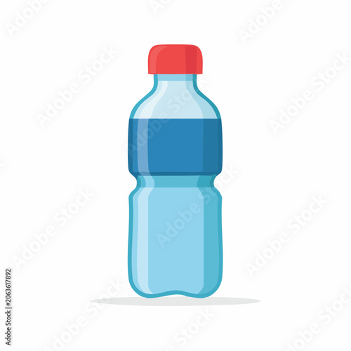 Plastic water bottle with red cap and blue label