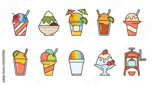 Vector Icons Vector icons of shaved ice snow cones and summer desserts. EPS Editable