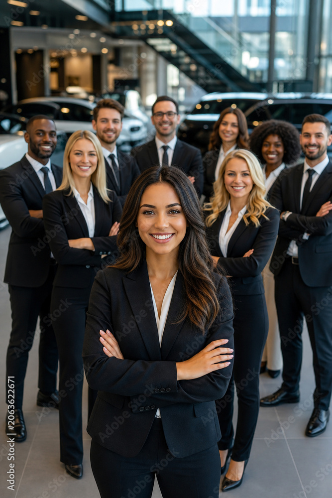 Obraz premium Automotive service team in modern vehicle workshop
