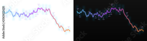 PNG image of Financial stock market line graph, colorful trading chart with data points, abstract business analytics and investment growth visualization isolated on Transparent Background