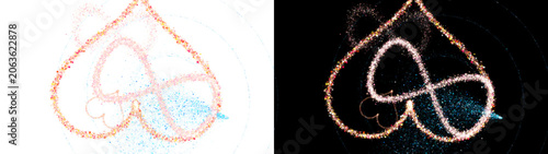 PNG image of Glowing infinity heart symbol with sparkling light particles, eternal love concept illustration, shimmering gold and blue cosmic heart shape isolated on Transparent Background