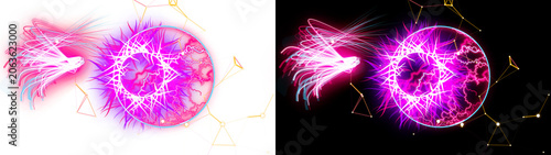 PNG image of Futuristic energy orb with glowing pink lightning, electric plasma sphere with light trails, vibrant neon magic spell effect for gaming isolated on Transparent Background