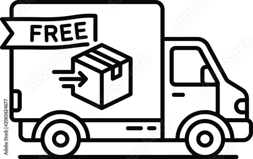 Free shipping delivery truck outline icon representing fast e-commerce logistics and express service isolated on a white background