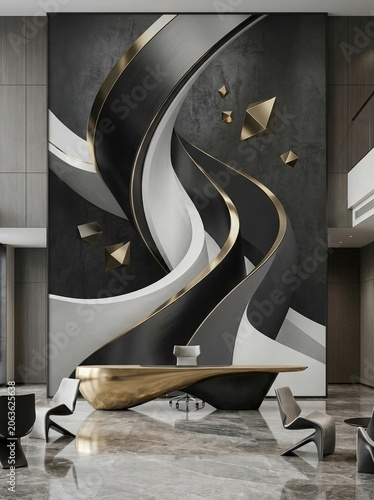 Modern Luxury Abstract Wall Art with Gold and Marble Elements
