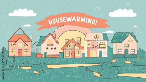 Cute houses housewarming party invitation