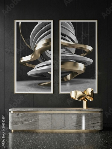 Modern Luxury Abstract Wall Art with Gold and Marble Elements