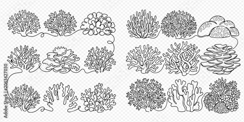 Canvas Print Set of black and white coral reef elements for ocean and marine life designs