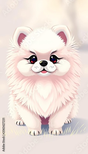 Fluffy dog illustration cute cartoon pomeranian puppy clipart vector adorable kawaii pet dog vector design, ears, illustration