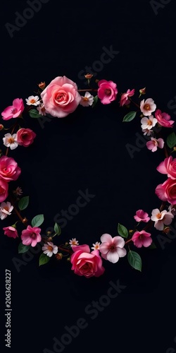 Delicate floral wreath with interlocking hearts, graphic, anniversary
