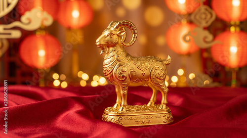 Year of the Goat 2027 Chinese Zodiac Celebration Red Gold Traditional Art Design