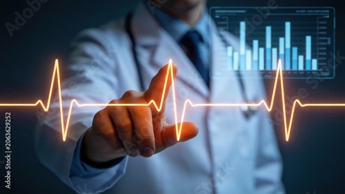 Illustration of a doctor interacting with digital medical data