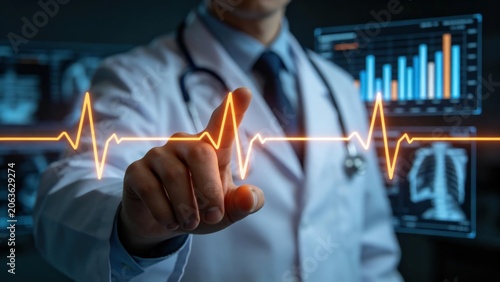 Illustration of a doctor interacting with digital medical data