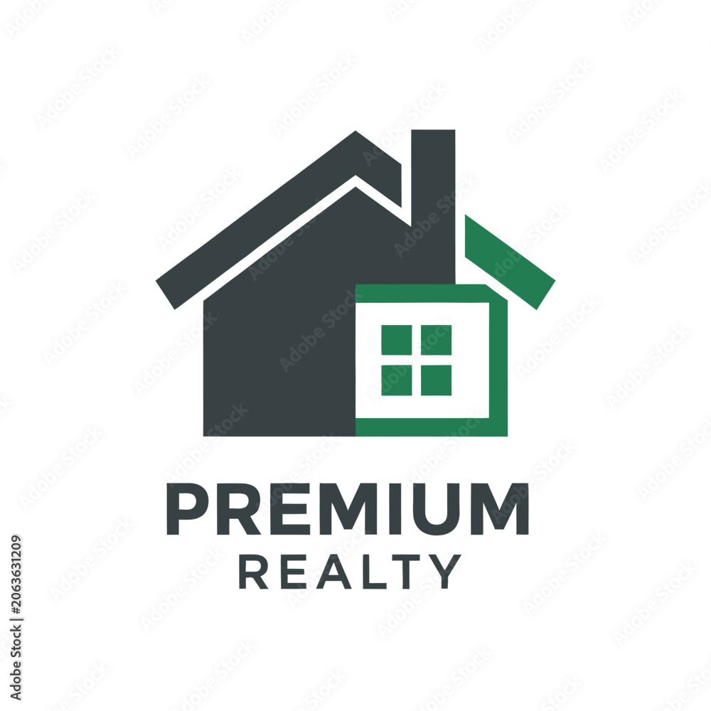 Fototapeta premium Minimalist house logo design with window element for premium real estate property agency.