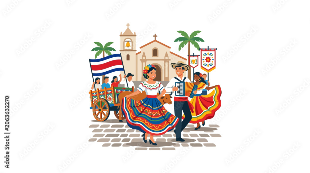 Fototapeta premium Costa Rican Culture Celebration: Traditional Dance, Music, and Parade