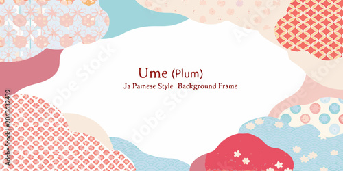 Floral ornament with japanese ume plum blossom pattern pastel colors