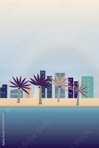 Seaside shoreline backdrop with rippled sand beach, foam-banded ocean water, and picket fence