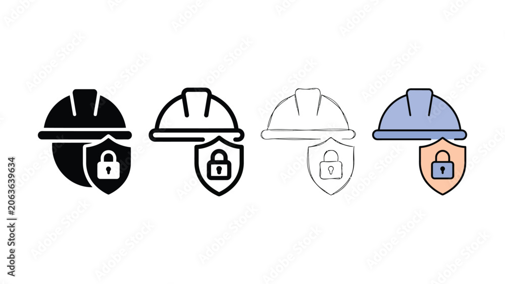Fototapeta premium Construction safety helmet shield icon evolution set editable vector