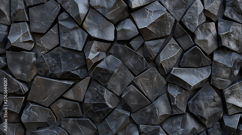 Abstract black geometric stone pattern with irregular shapes and textured surface